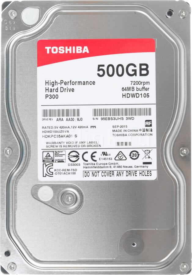 Картинка Жесткий диск Toshiba 500Gb P300 [HDWD105UZSVA], 3.5", 7200rpm, 64mb, SATA3 от магазина NBS Parts